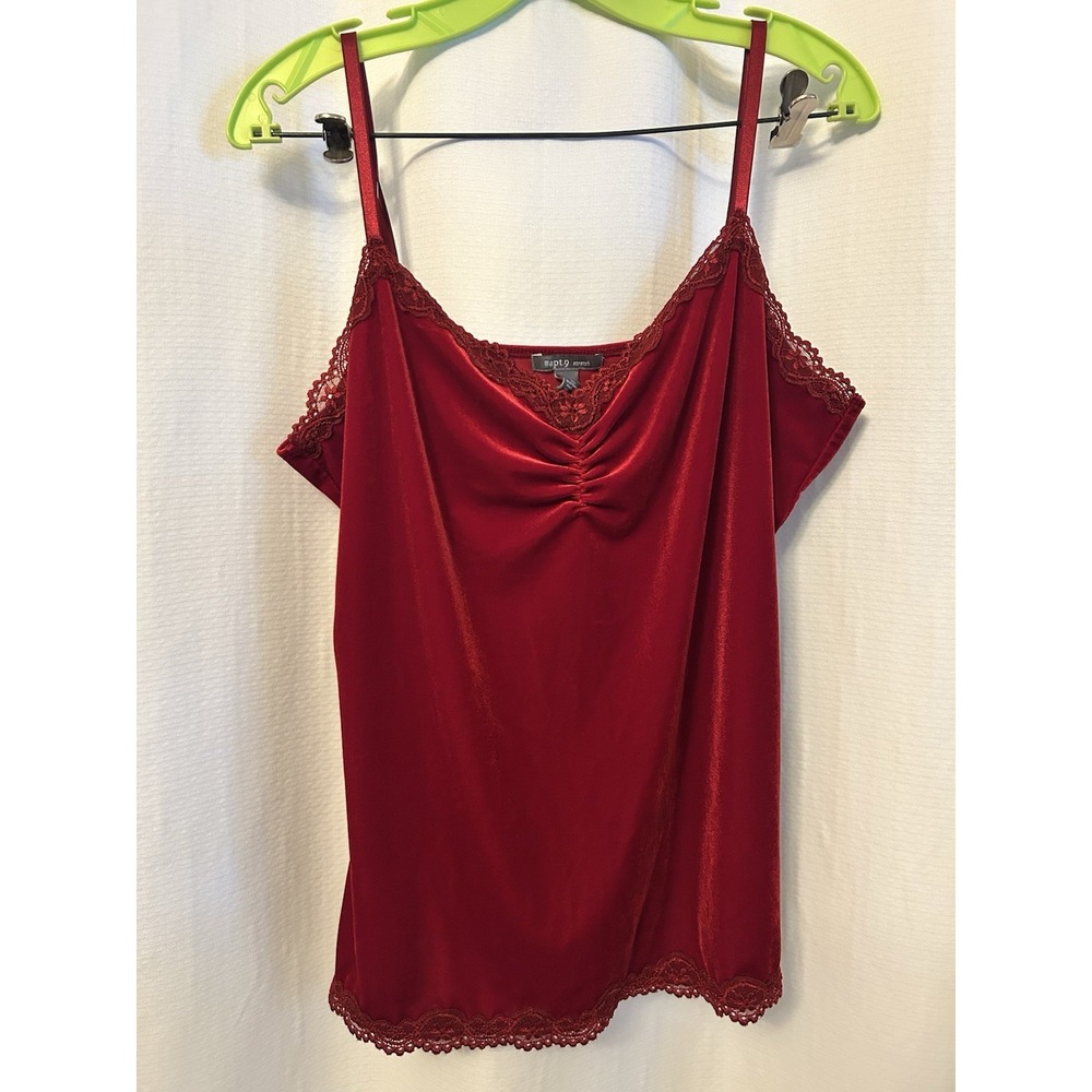 VTG Y2K Red Velvet Cami Top Womens XL Lace Coquette Glam Vamp Romantic Fairy
